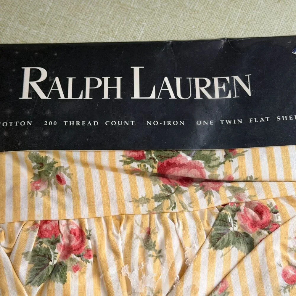 Vintage NIP Old Dead Stock Ralph Lauren Sophie Floral Yellow Twin Flat Sheet
